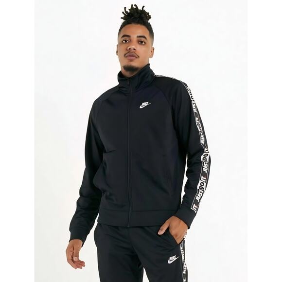 Nike Jacket Men's Size XL Black Track Full Zip Just Do It Taped Sleeve Swoosh - Picture 1 of 8